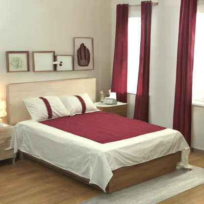 Elegant Maroon & Cream King Size Cotton Bedsheet with Lace Border (2 Pillow Covers Included)