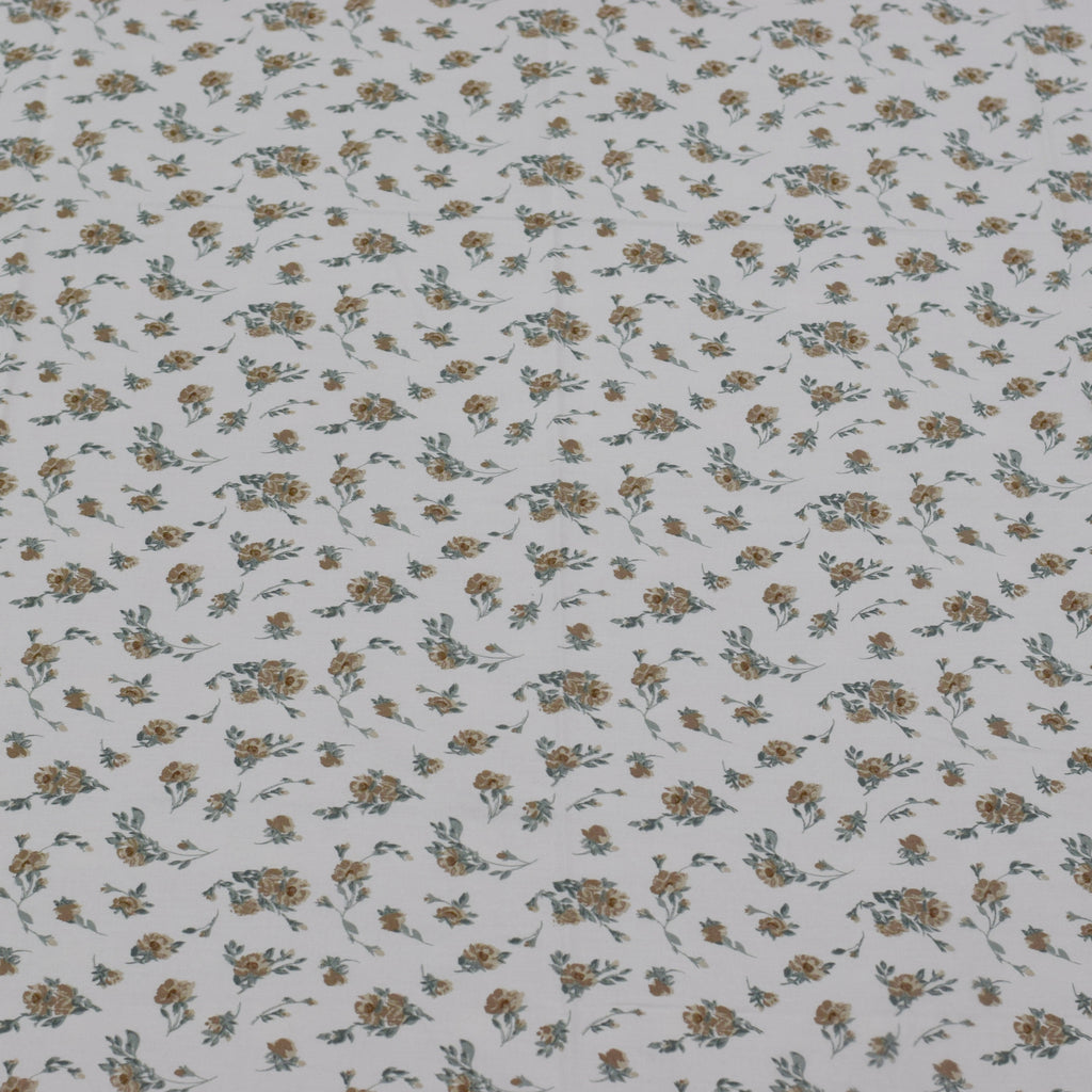 Floral Elegance Cotton Bedsheet Set – White & Mustard Rose Print