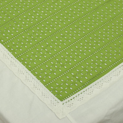 legant White & Green Cotton King Size Bedsheet with Pillow Covers