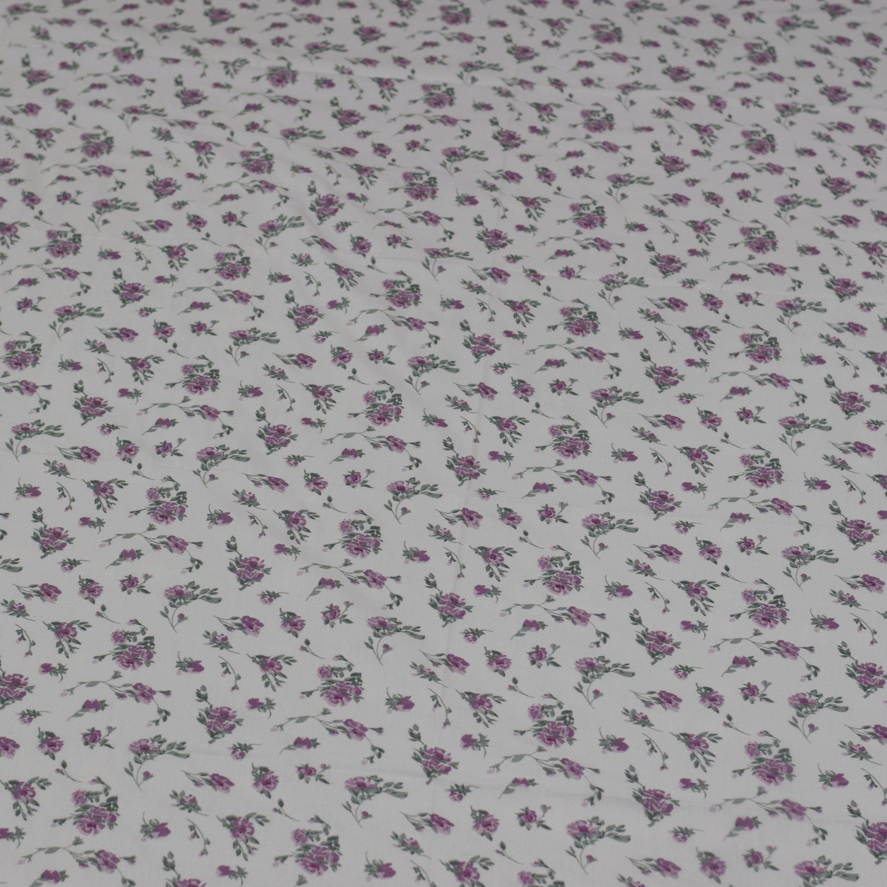 Floral Printed Cotton Bed Sheet Set – 3 Piece (White & Purple Roses)