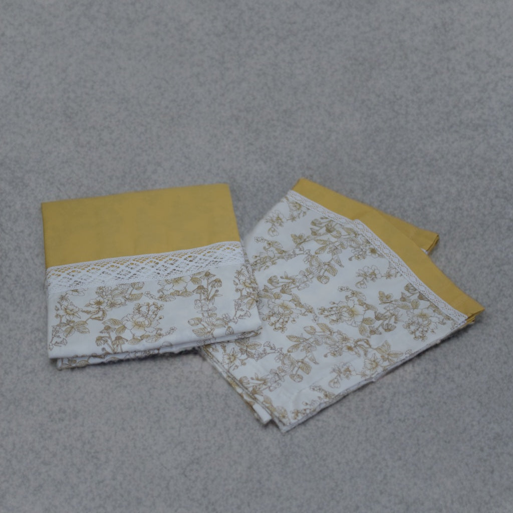 Luxury Queen Size Bed Sheet with Pillow Covers – Mustard & White
