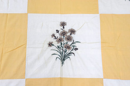 Yellow Floral Embroidered Queen Size Bedsheet Set with 2 Pillow Covers & 2 Cushions