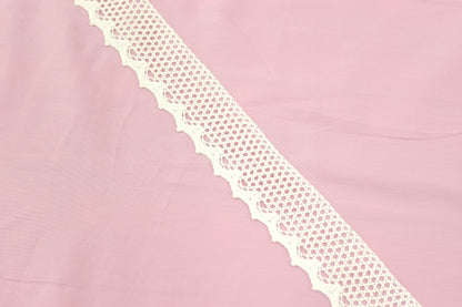 Pink Floral Embroidered King Size Bed Sheet with Lace Border & Pillow Covers