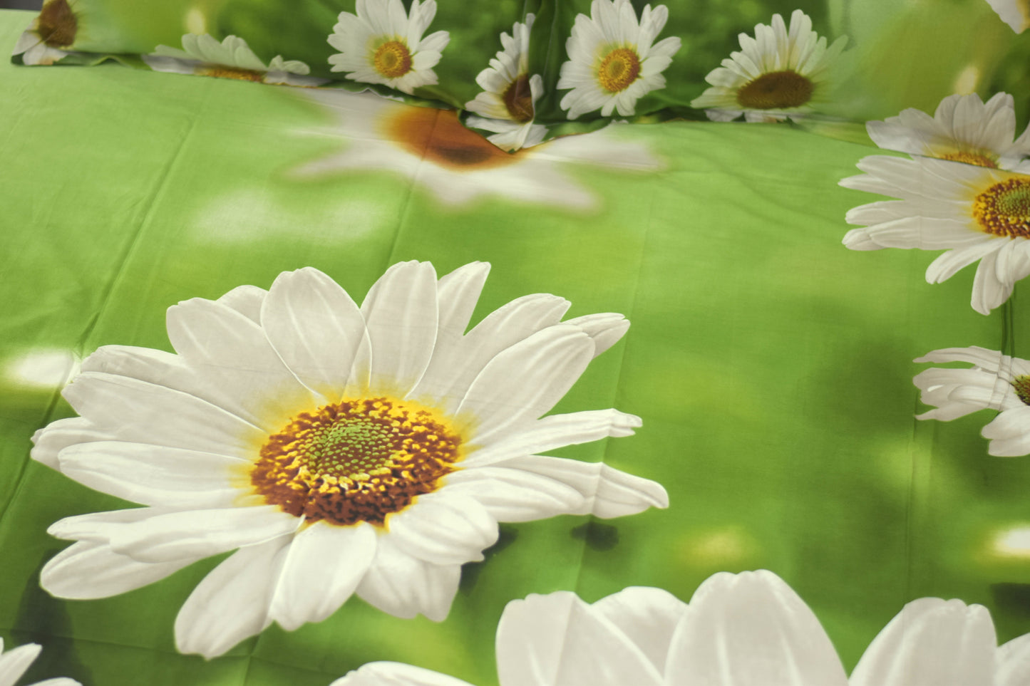 Fresh Green Daisy Floral Queen Bed Sheet & Pillow Cover Set