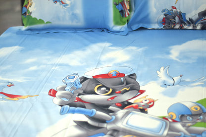 Kids Cartoon Adventure Printed Queen Size Bedsheet with 2 Pillow Covers