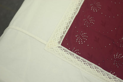 Elegant Maroon & Cream King Size Cotton Bedsheet with Lace Border (2 Pillow Covers Included)