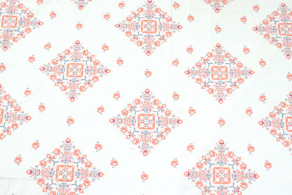 Peach & Cream Floral Printed King Size Bedsheet with Lace Border & Pillow Covers