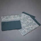 Elegant Floral Queen Size Bedsheet Set with Pillow Covers – Teal & White