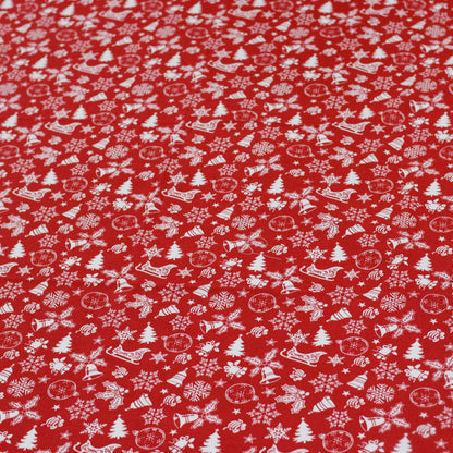 Festive Red Christmas Print King Size Cotton Bed Sheet with Pillow Covers