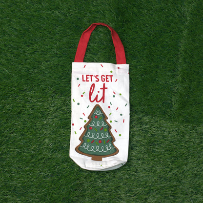Christmas “Let’s Get Lit” Wine Bottle Cover Bag – Festive Gift Bag with Handle