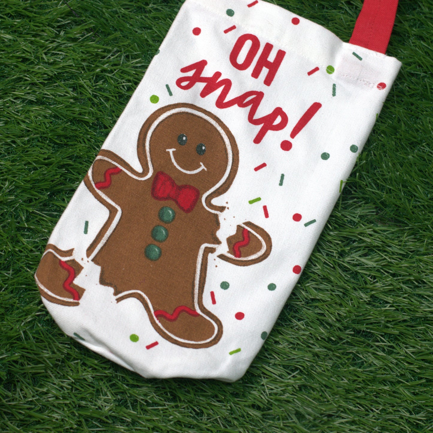 Christmas Gingerbread “Oh Snap!” Wine Bottle Cover – Festive Gift Bag