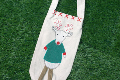 Christmas Reindeer Wine Bottle Cover – Holiday Table & Gift Decor