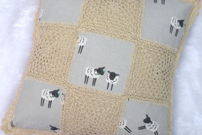 Handcrafted Sheep Print Crochet Cushion Cover – 16x16 Inch