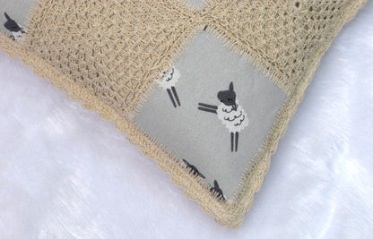Handcrafted Sheep Print Crochet Cushion Cover – 16x16 Inch