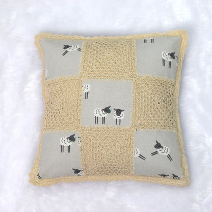 Handcrafted Sheep Print Crochet Cushion Cover – 16x16 Inch