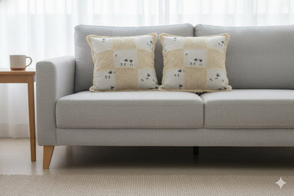 Handcrafted Sheep Print Crochet Cushion Cover – 16x16 Inch