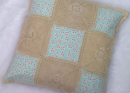 Handmade Crochet & Floral Patchwork Cushion Cover – 16x16 Inch