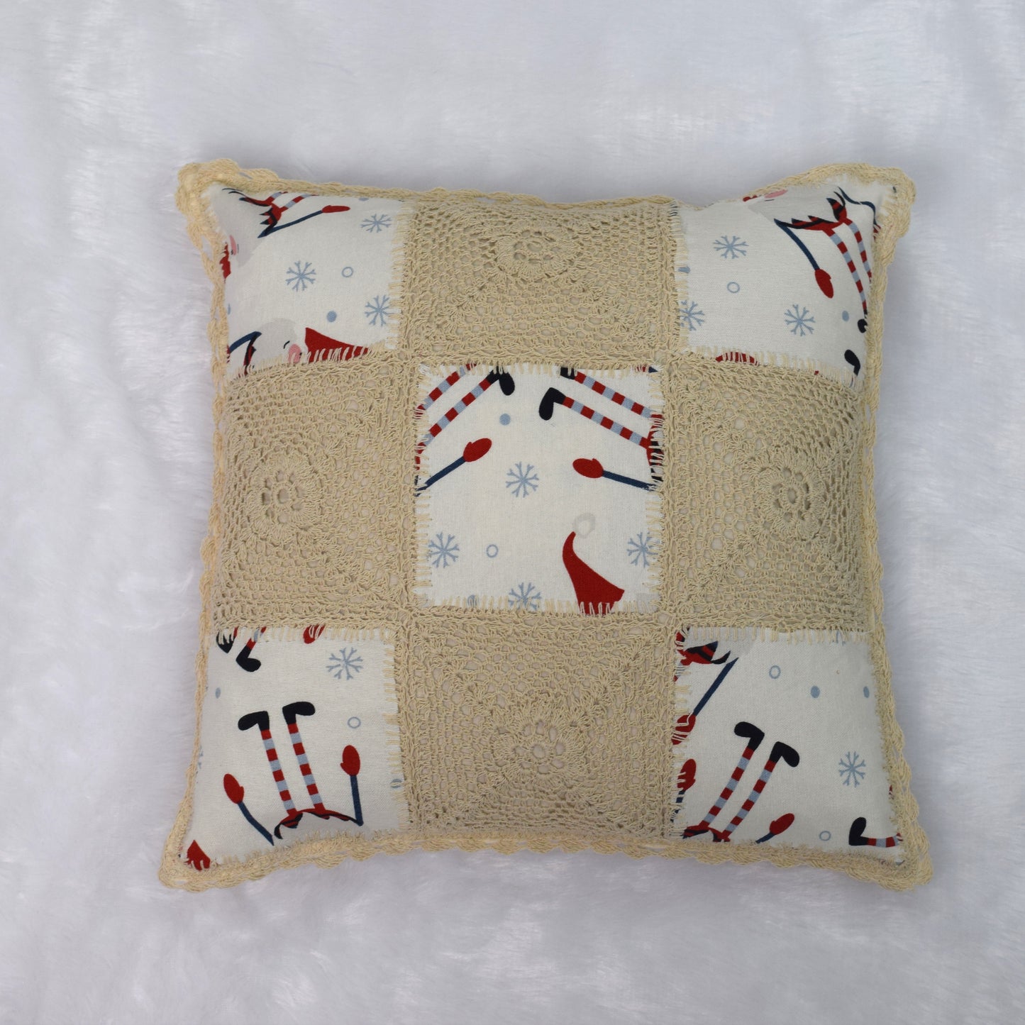 Handmade Crochet Patchwork Cushion Cover 16x16 Inch