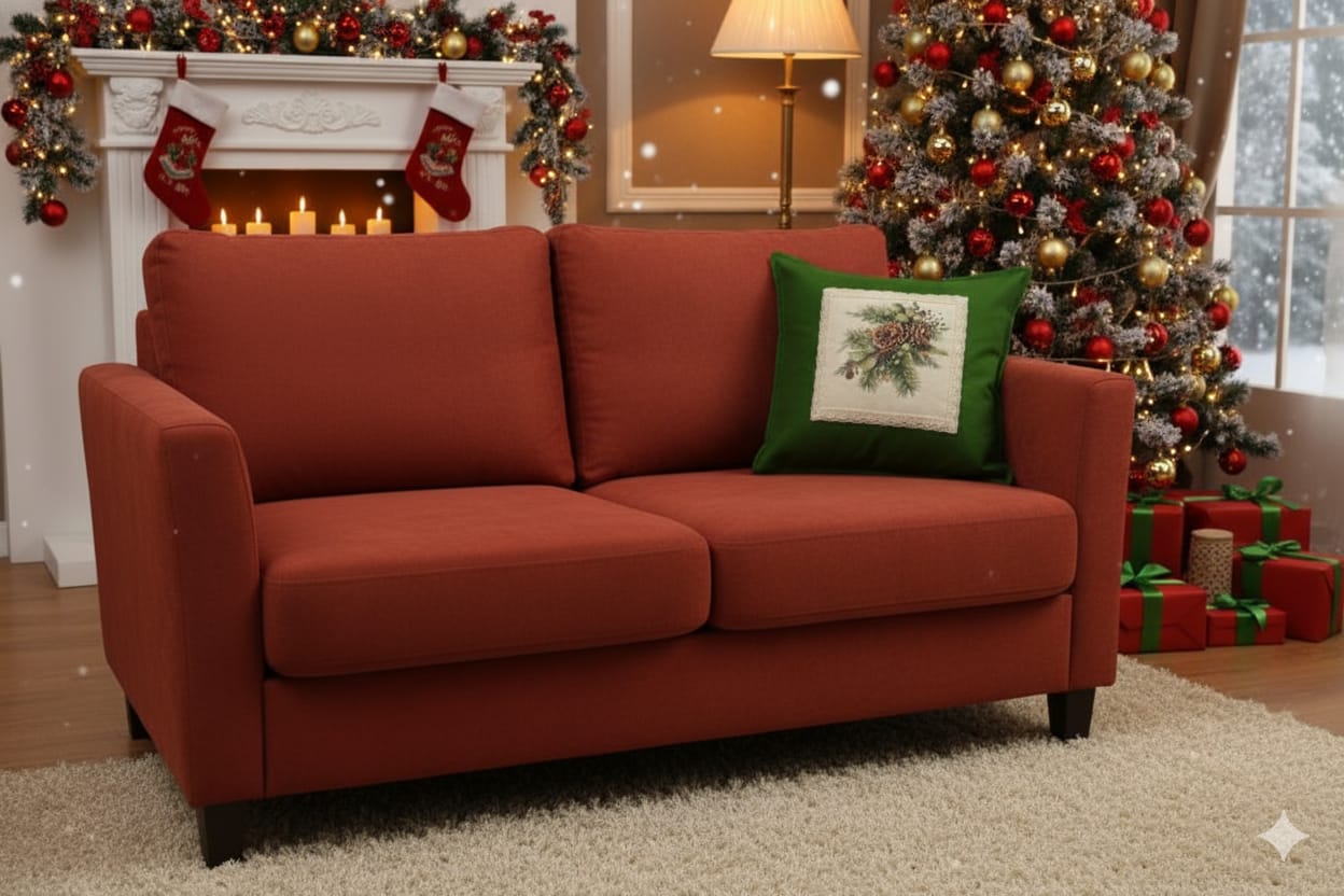 Festive Pinecone Cushion Cover – 16x16 Inch Green Cotton Pillow Cover with Lace Border