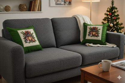 Festive Snowman Christmas Cushion Cover – Green 16x16 Inch