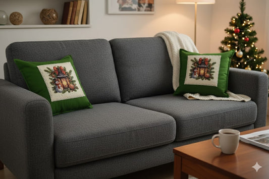 Festive Snowman Christmas Cushion Cover – Green 16x16 Inch