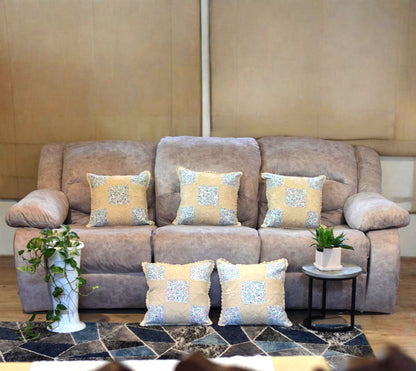 Handcrafted Patchwork Cushion Cover – Elegant Floral Design 16x16 Inch