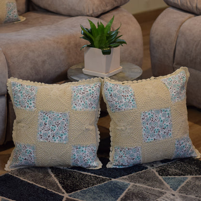 Handcrafted Patchwork Cushion Cover – Elegant Floral Design 16x16 Inch