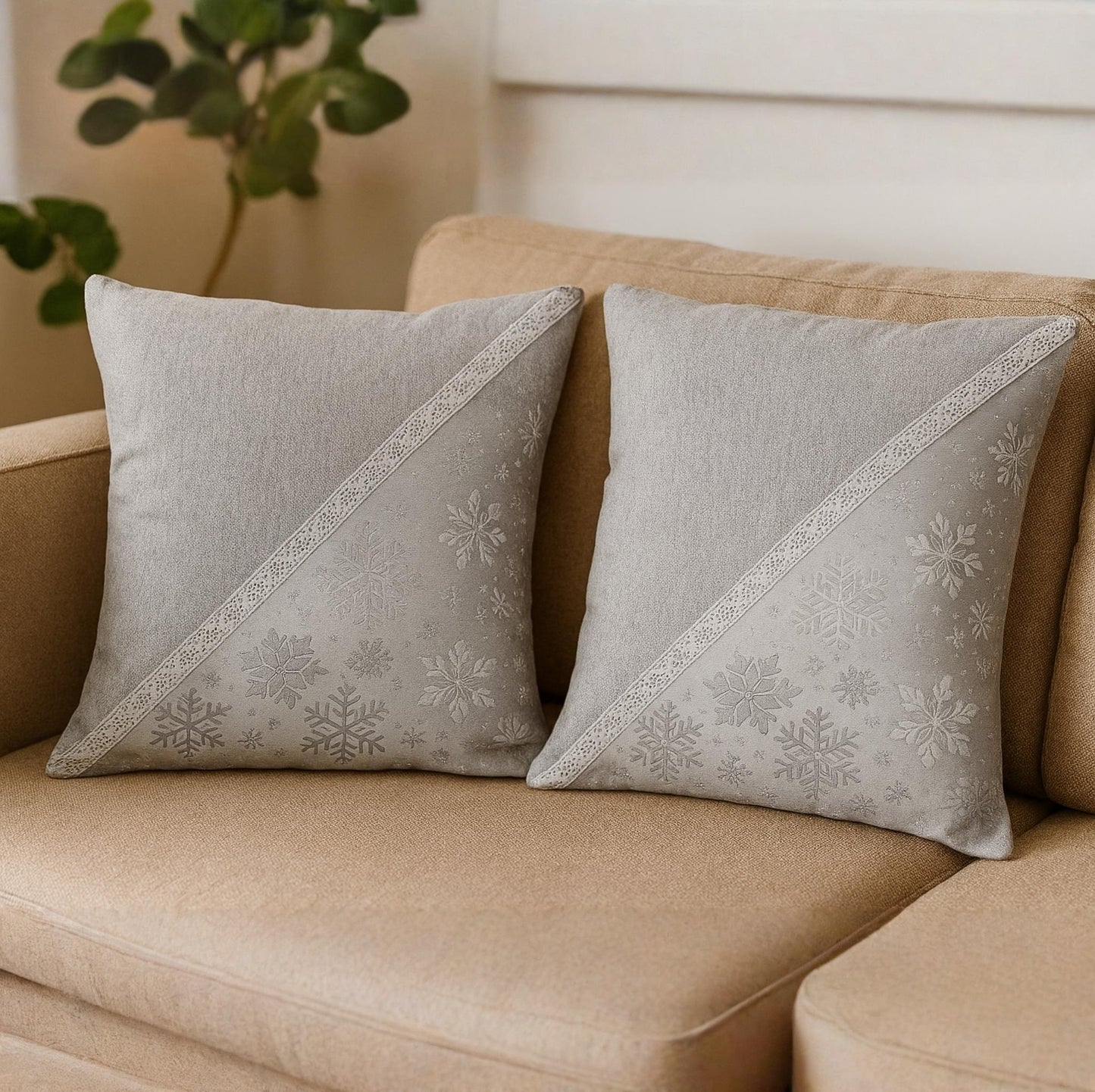 Elegant Silver Snowflake Design Cushion Cover set of 2