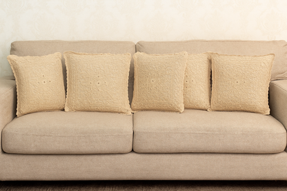 Set of 5 Handmade Beige Crochet Cushion Cover – Elegant Vintage Design