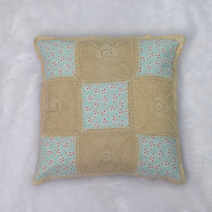 Handmade Crochet & Floral Patchwork Cushion Cover – 16x16 Inch