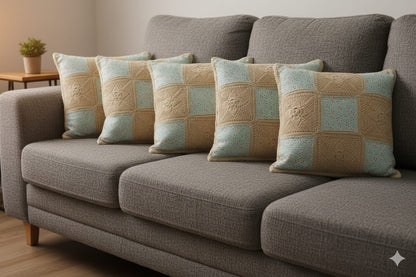 Handmade Crochet & Floral Patchwork Cushion Cover – 16x16 Inch