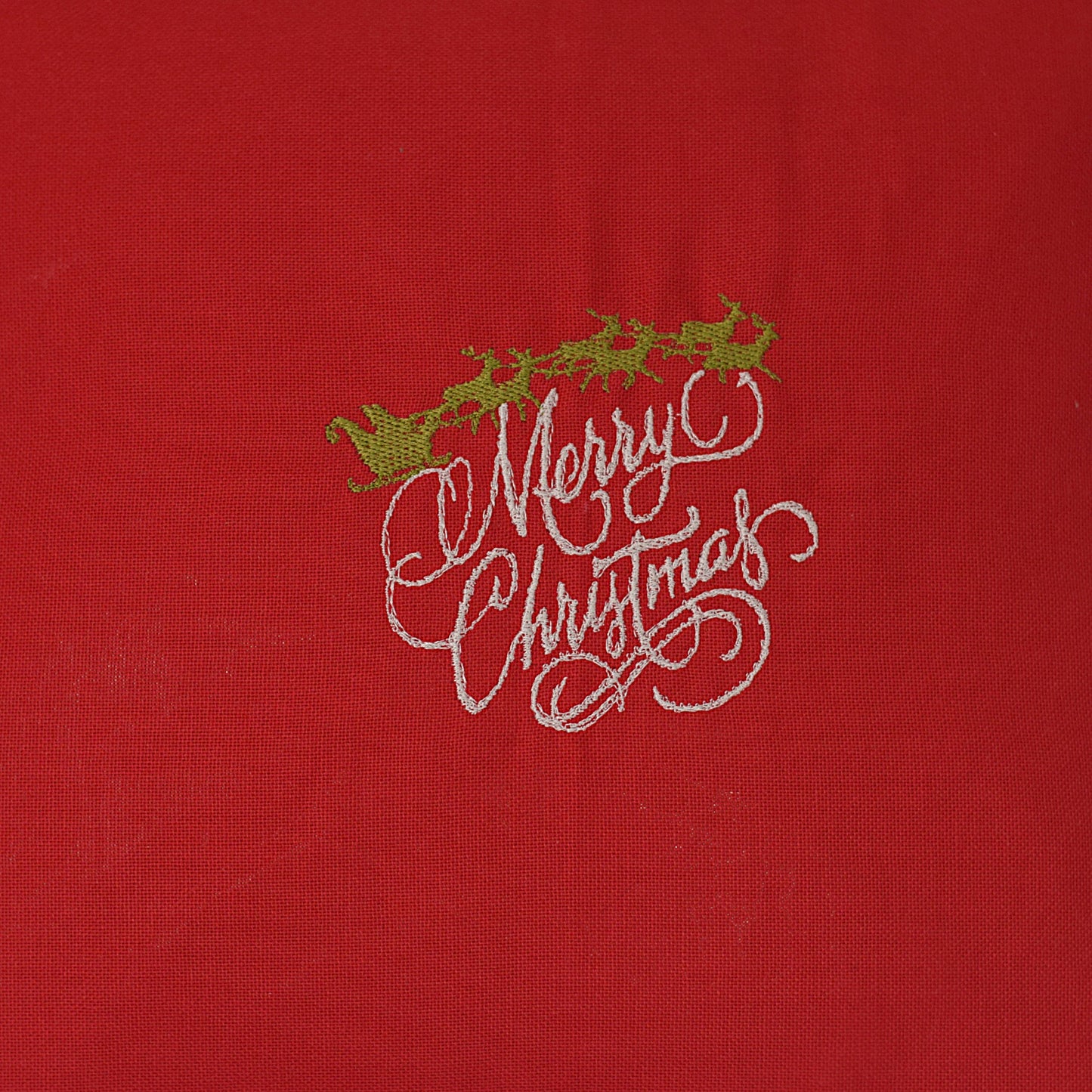 Christmas Red Cushion Cover with Embroidered “Merry Christmas” Design with Lace Border- 1 CUSHION – 16x16