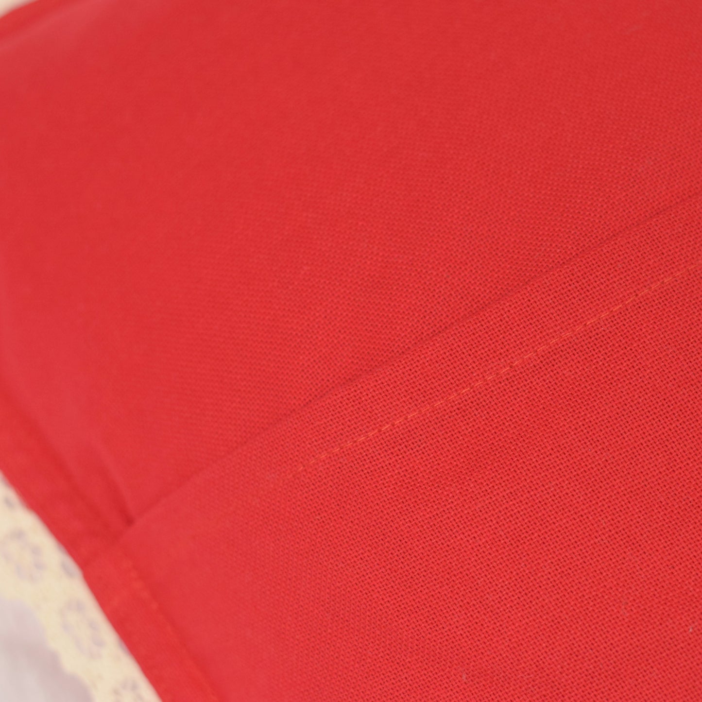 Christmas Red Cushion Cover with Embroidered “Merry Christmas” Design with Lace Border- 1 CUSHION – 16x16