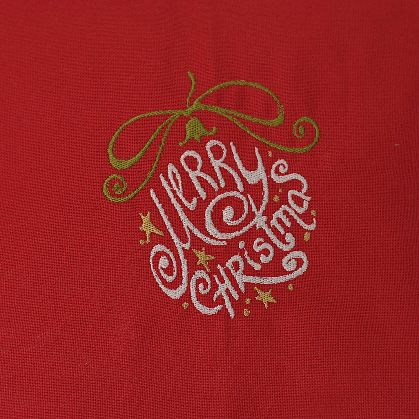 Christmas Red Cushion Cover Set of 2 (16x16 Inch) – Embroidered “Merry Christmas” Design with Lace Border