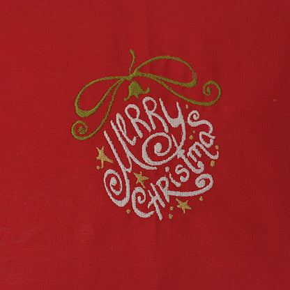 Christmas Red Cushion Cover Set of 2 (16x16 Inch) – Embroidered “Merry Christmas” Design with Lace Border
