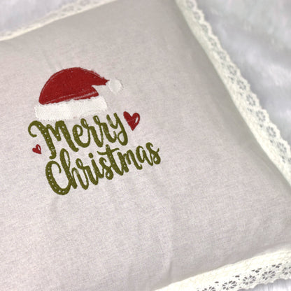 Christmas Embroidered Cushion Covers – 16x16 Inch (Set of 2) | Lace Border Festive Decor