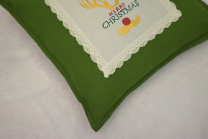 Christmas Reindeer Embroidered Cushion Cover – Green (16x16 Inch)
