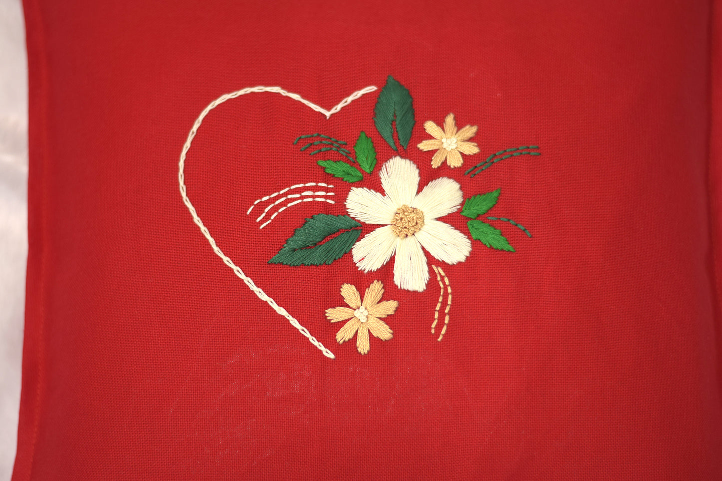 Red Embroidered Heart & Floral Cushion Cover – 16x16 Inch