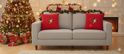 Red Embroidered Heart & Floral Cushion Cover – 16x16 Inch