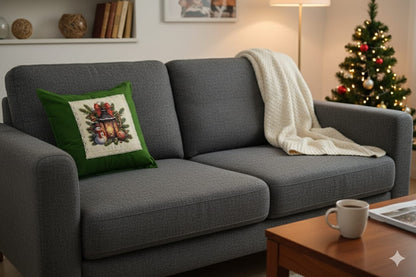 Festive Snowman Christmas Cushion Cover – Green 16x16 Inch