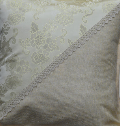 Elegant Beige Floral & Jute Diagonal Design Cushion Covers – Set of 2