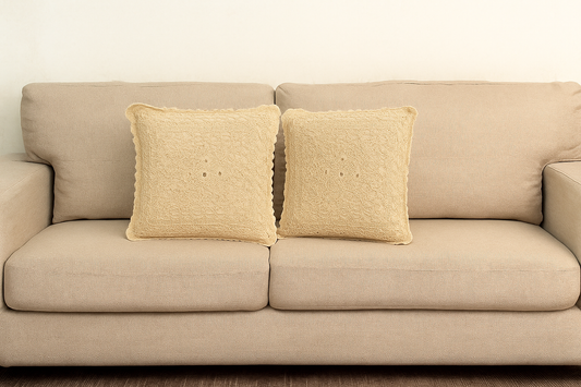 Handcrafted Crochet Cushion Cover Set of 2 – Beige, 16x16 Inches
