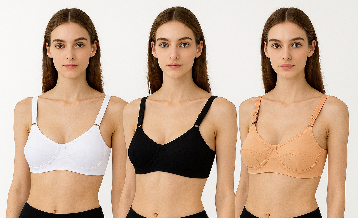 Set of 3 Saree Bras – White, Black &; Beige | Everyday Comfort