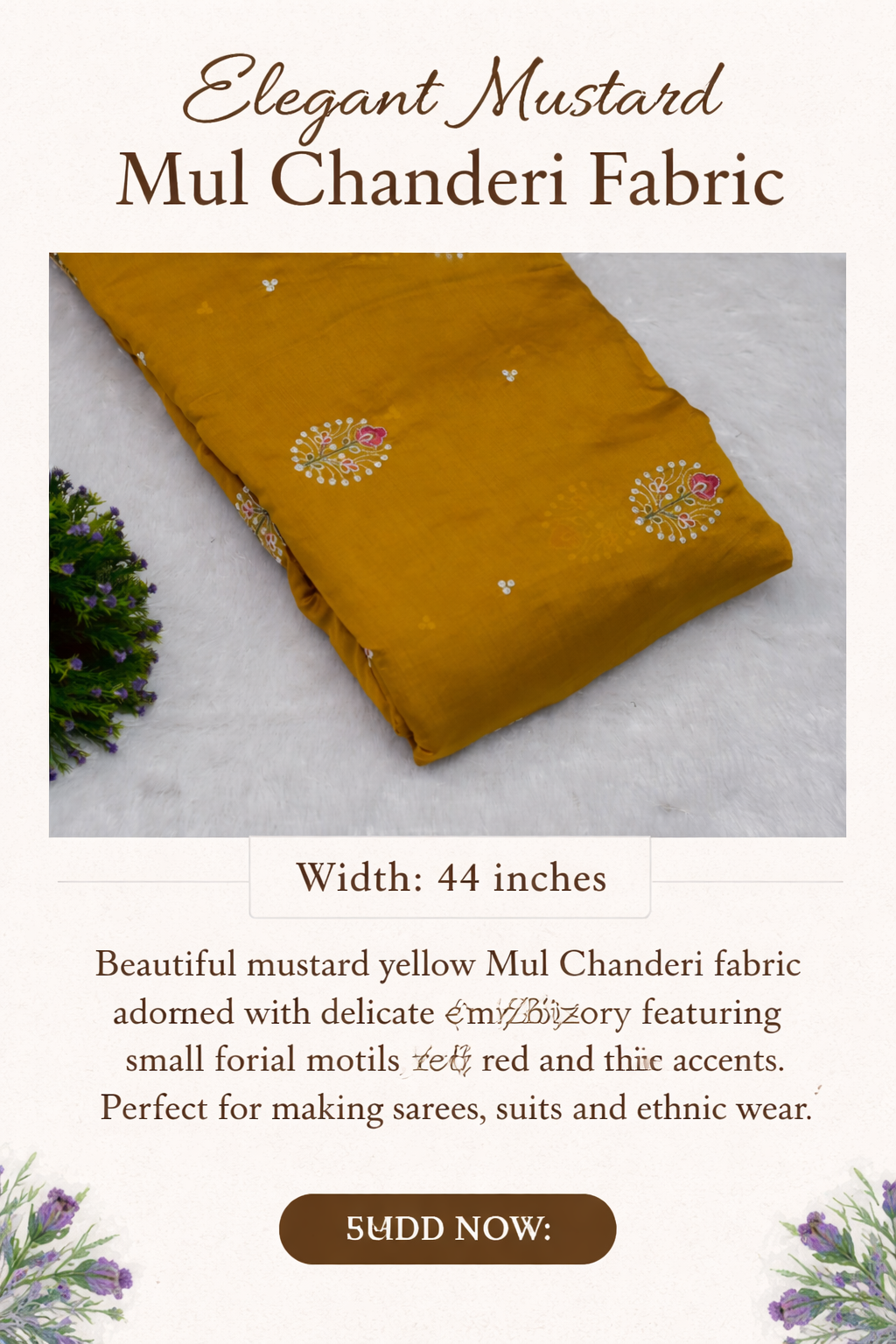 Elegant Mustard Mul Chanderi Fabric – 44 Inches Width | Lightweight Ethnic Wear Material