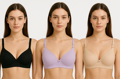 Everyday Comfort Lightly Padded Bra – 3-Pack (Black,lavender,skin)