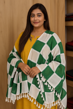 Handwoven Cotton Checkered Shawl with Tassels