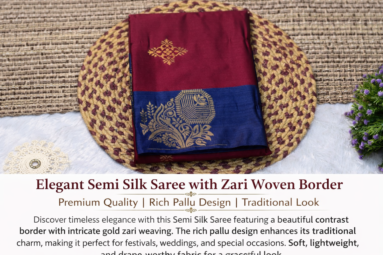 TITLE: Elegant Traditional Handcrafted Saree | Timeless Indian Ethnic Wear for Women