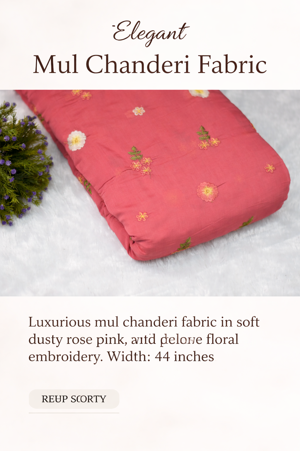 Elegant Pink Mul Chanderi Fabric – 44 Inches Width | Floral Embroidered Dress Material