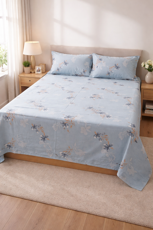 Elegant Floral Print Queen Size Bedsheet with Pillow Covers – Soft Cotton Feel, Premium Finish