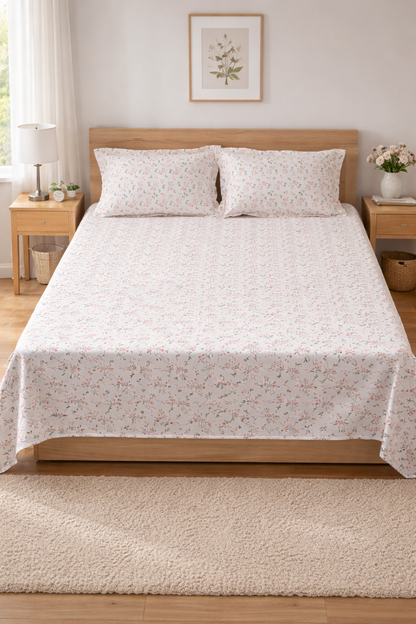 Elegant Floral Print King Size Bedsheet with Pillow Covers – Soft & Breathable Cotton